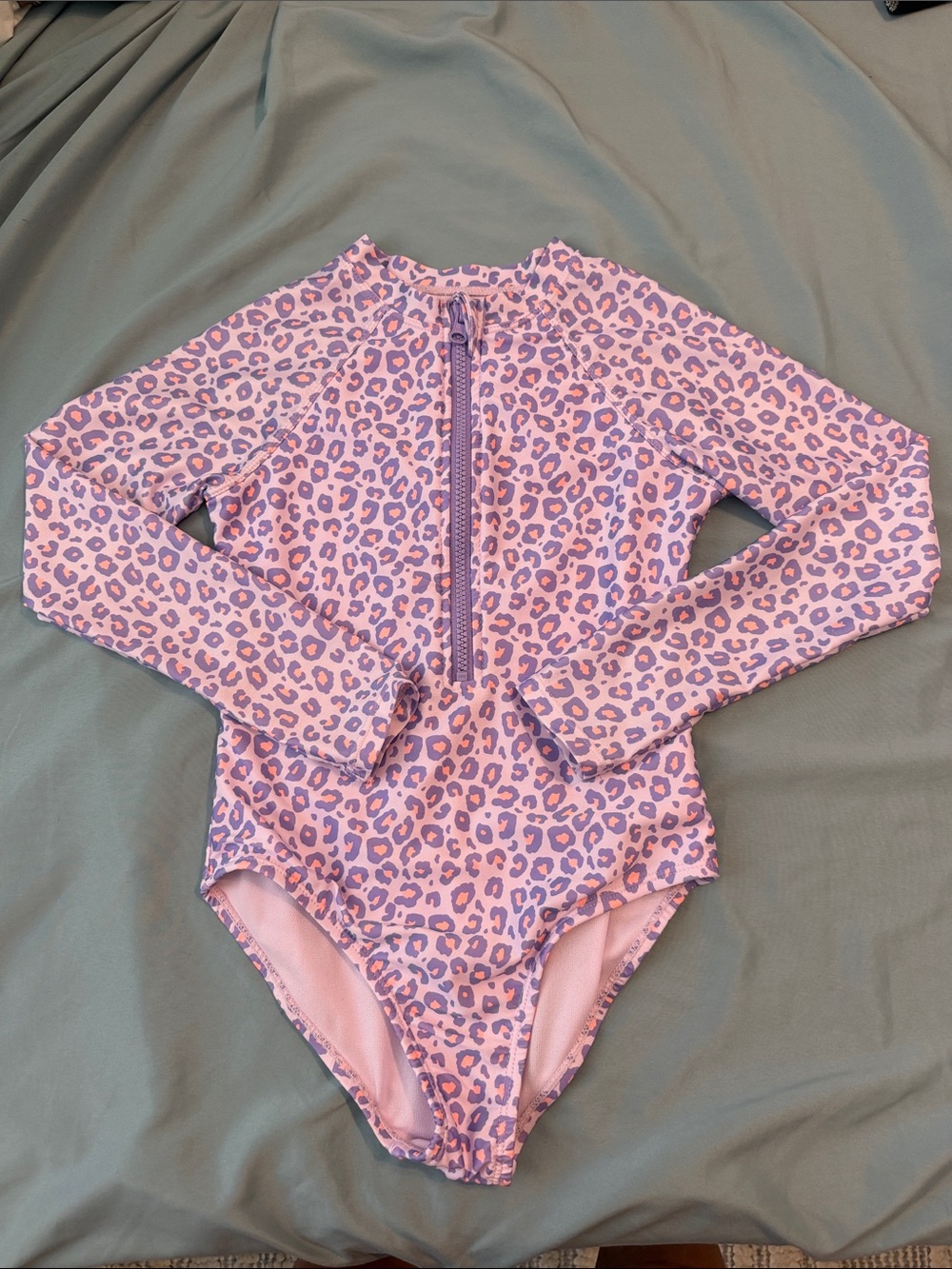 wonder nation Pink and Purple Leopard Print Long Sleeve Rashguard Swimsuit